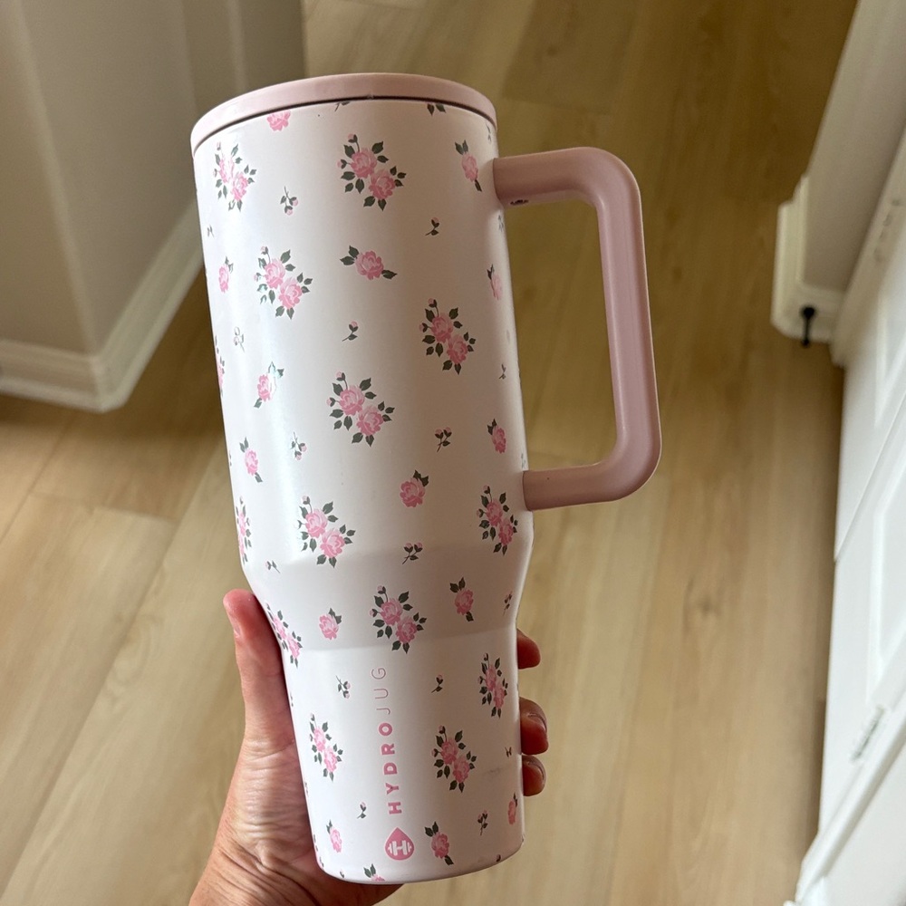 HydroJug Pink Floral Travel Tumbler with Handle